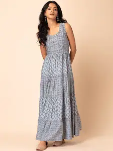 Rang by Indya Geometric Printed Tiered Muslin Dress