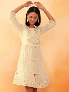 Rang by Indya Embroidered Tiered Muslin Dress