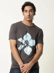 RARE RABBIT Floral Printed Cotton Slim Fit T-shirt