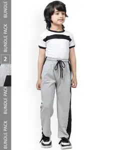 IndiWeaves Boys Pack Of 2 Side Striped Pure Cotton Track Pants