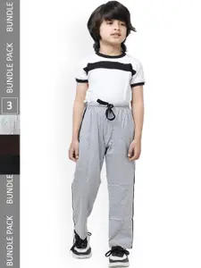 IndiWeaves Boys Pack Of 3 Pure Cotton Side Striped Track Pants