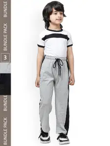 IndiWeaves Boys Pack Of 3 Pure Cotton Side Striped Track Pants