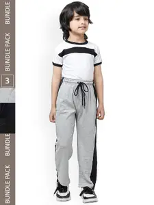 IndiWeaves Boys Pack Of 3 Pure Cotton Side Striped Track Pants