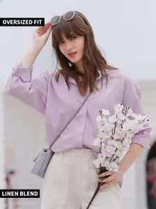 The Souled Store Women Lavender Relaxed Cotton Linen Casual Shirt