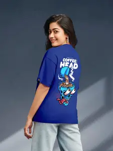 Bewakoof Blue Graphic Printed Drop-Shoulder Sleeves Oversized Cotton T-Shirt