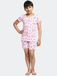 IndiWeaves Girls Floral Printed Pure Cotton Night Suit