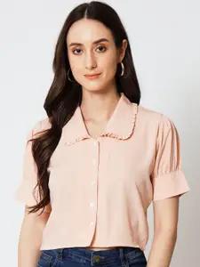 Yaadleen Puff Sleeve Shirt Style Crop Top