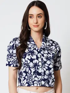 Yaadleen Floral Printed Shirt Style Crop Top