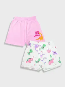 YK Girls Pack Of 2 Conversational Printed Pure Cotton Shorts
