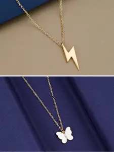 Silver Shine Pack Of 2 Gold-Plated Butterfly Pendant Chain