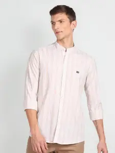 Arrow Sport Slim Fit Vertical Striped Mandarin Collar Pure Cotton Casual Shirt
