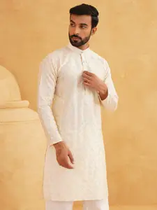 SOJANYA Geometric Embroidered Band Collar Kurta