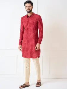 See Designs Shirt Collar Ethnic Motifs Printed Pure Cotton Pathani Kurta