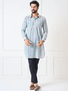 See Designs Shirt Collar Geometric Printed Pure Cotton Pathani Kurta