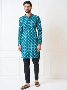 See Designs Shirt Collar Ethnic Motifs Printed Pure Cotton Pathani Kurta
