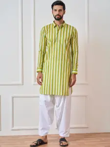 See Designs Striped Shirt Collar Pure Cotton Kurta