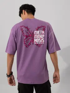 Snitch Purple Typography Printed Cotton Oversize T-shirt