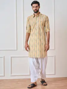 See Designs Chevron Printed Roll-Up Sleeves Pathani Pure Cotton Kurta