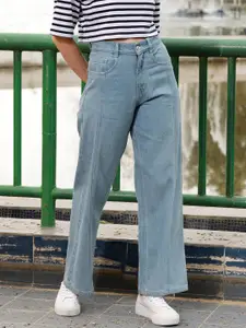 STREET 9 Women Blue Urban Wide Leg Pure Cotton Jeans