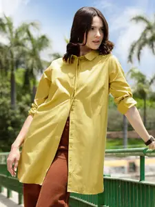 STREET 9 Yellow Comfort Oversized Pure Cotton Casual Shirt