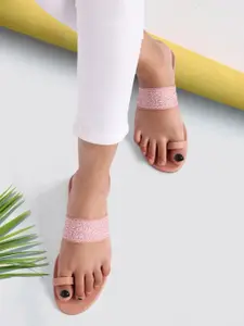 Colo Women Woven Design Open One Toe Flats