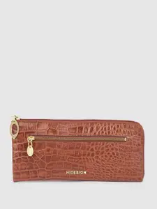 Hidesign Women Croc Textured Leather Zip Around Wallet