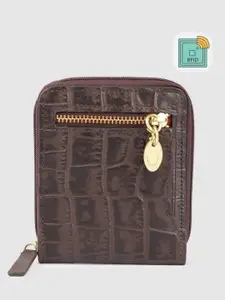 Hidesign Women Croc Textured Leather Zip Around Wallet