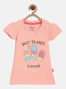 DIXCY SCOTT Slimz Girls Typography Printed Puff Sleeves Cotton Top