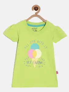 DIXCY SCOTT Slimz Girls Typography Printed Puff Sleeves Cotton Top