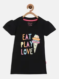 DIXCY SCOTT Slimz Girls Typography Printed Puff Sleeves Cotton Top