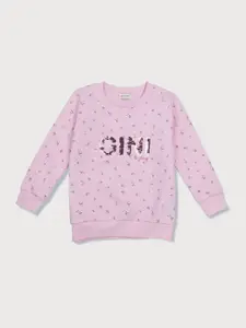 Gini and Jony Girls Floral Printed Embellished Fleece Sweatshirt
