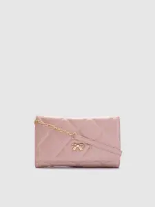 Globus Women Pink Textured Bow Detail Envelope Wallet With Sling Strap