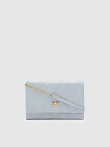 Globus Women Blue Textured Bow Detail Envelope Wallet With Sling Strap