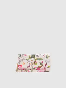 Globus Women White & Pink Floral Printed Bow Detail PU Envelope Wallet