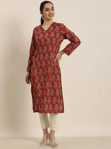 HERE&NOW V-Neck Floral Printed Pure Cotton Kurta
