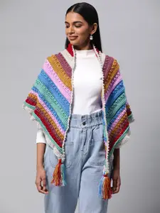 Magic Needles Women Striped Longline Crochet Shrug