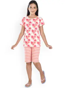 Clothe Funn Girls Printed Pure Cotton T-Shirt With Capris