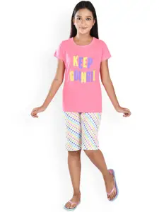 Clothe Funn Girls Typography Printed Pure Cotton Night Suit