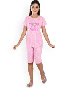 Clothe Funn Girls Polka Dots Printed Pure Cotton Night Suit