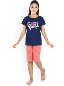 Clothe Funn Girls Typography Printed Pure Cotton Night Suit