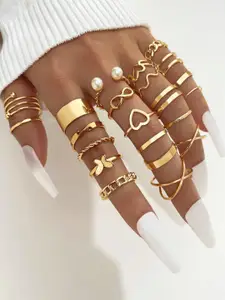Shining Diva Fashion Set Of 22 Gold Plated Crystal Finger Ring