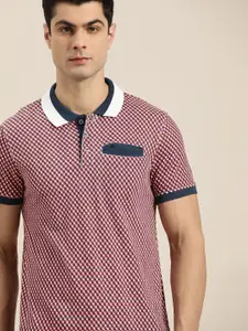 INVICTUS Men Red & Black Geometric Printed Polo Collar Slim Fit T-shirt