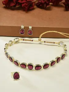 Zaveri Pearls Gold-Plated Stone-Studded Jewellery Set & Finger Ring