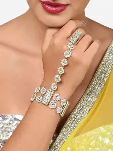 Zaveri Pearls Women Gold-Plated Kundan Ring Bracelet