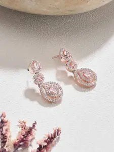 Zaveri Pearls Rose Gold-Plated Contemporary Drop Earrings