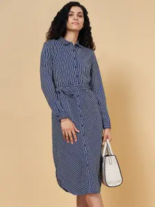 Annabelle by Pantaloons Striped Cuffed Sleeves Casual Shirt Dress