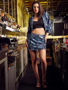 Athena Blue Sequined Front Open Casual Blazer