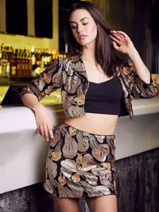 Athena Orange Sequined Front Open Casual Blazer