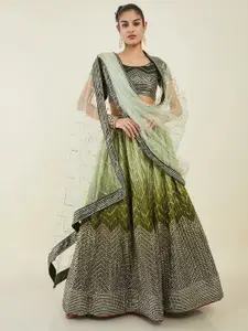 FABPIXEL Embroidered Sequinned Semi-Stitched Lehenga & Unstitched Blouse With Dupatta