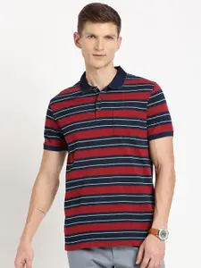 Indian Terrain Men Striped Polo Collar Pockets Slim Fit T-shirt